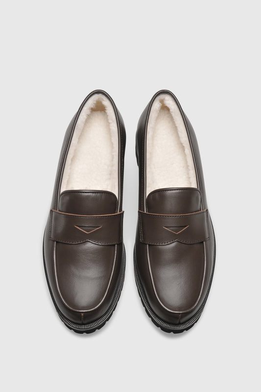Loafer 1471 Vitello Chocolate Shearling Beige