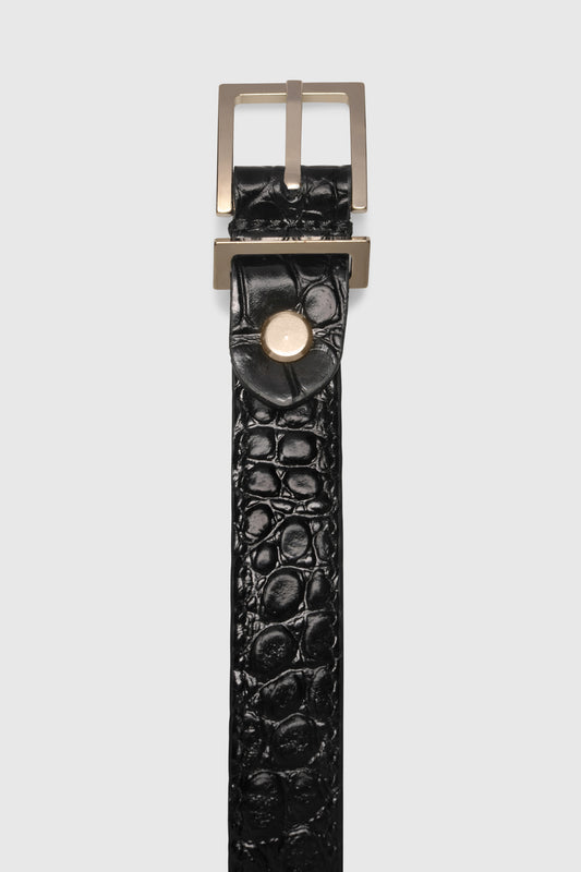 Slim Signature Belt Cocco Stampato Black