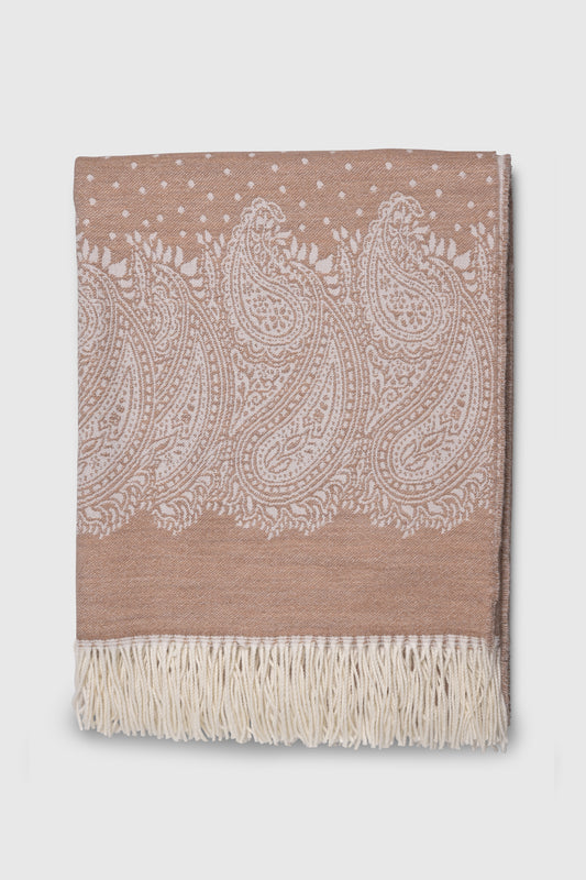 Plaid Merino Wool Paisley Beige