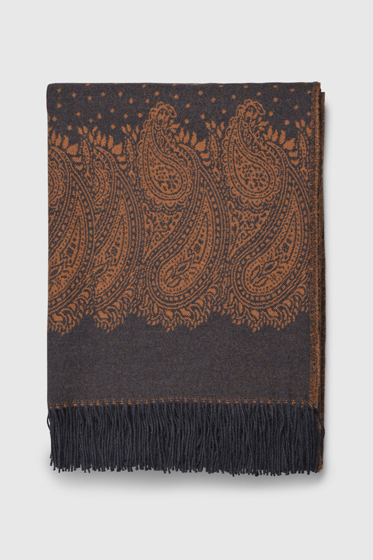 Plaid Merino Wool Paisley Brown