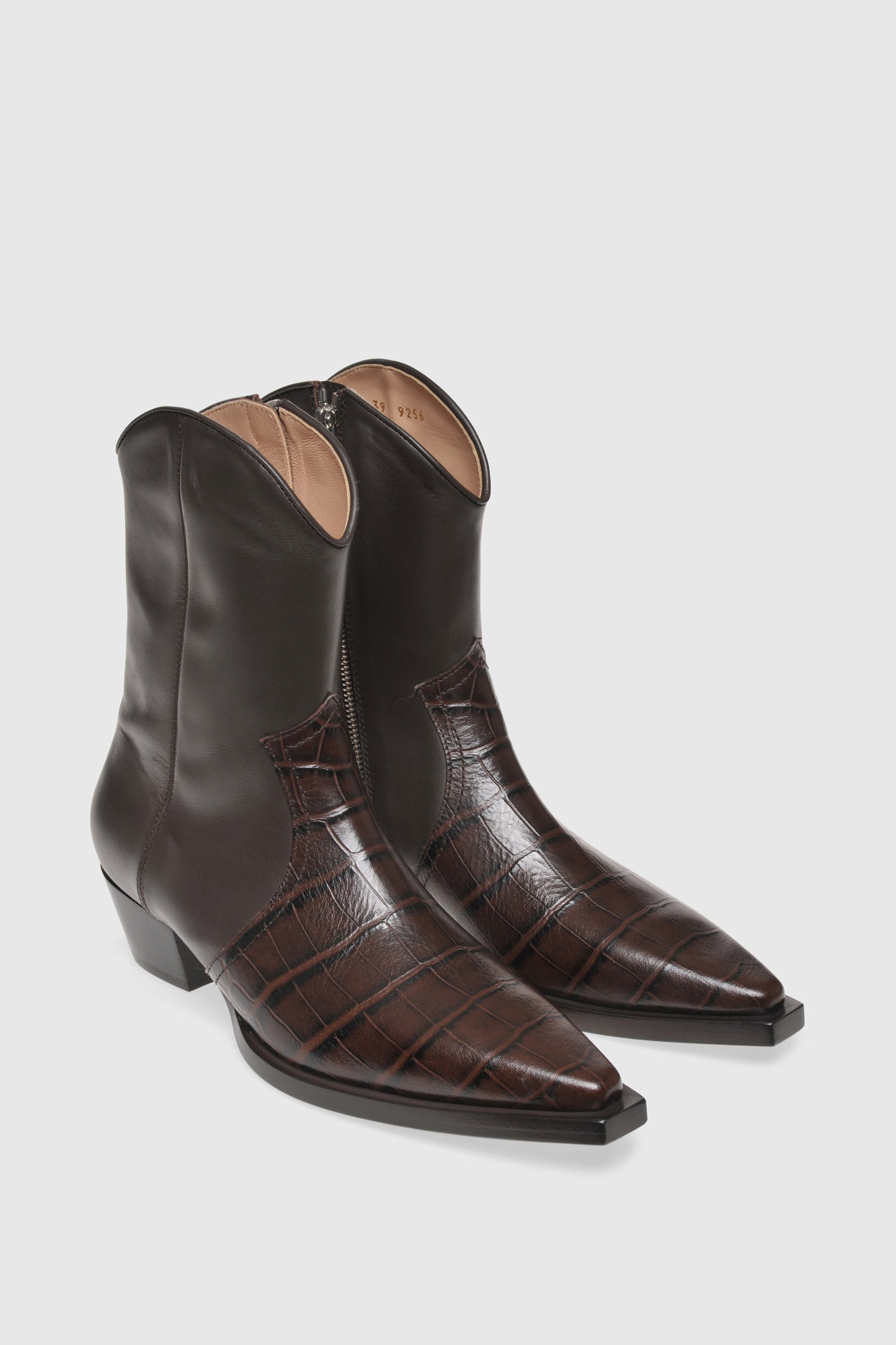 Western ankle boots 9256 Vitello Chocolate Cocco Stampato Chocolate